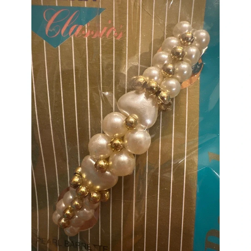 Philips Modern Classics Faux Pearl Heart Hair Barrette‎ Gold Tone Beads 36025